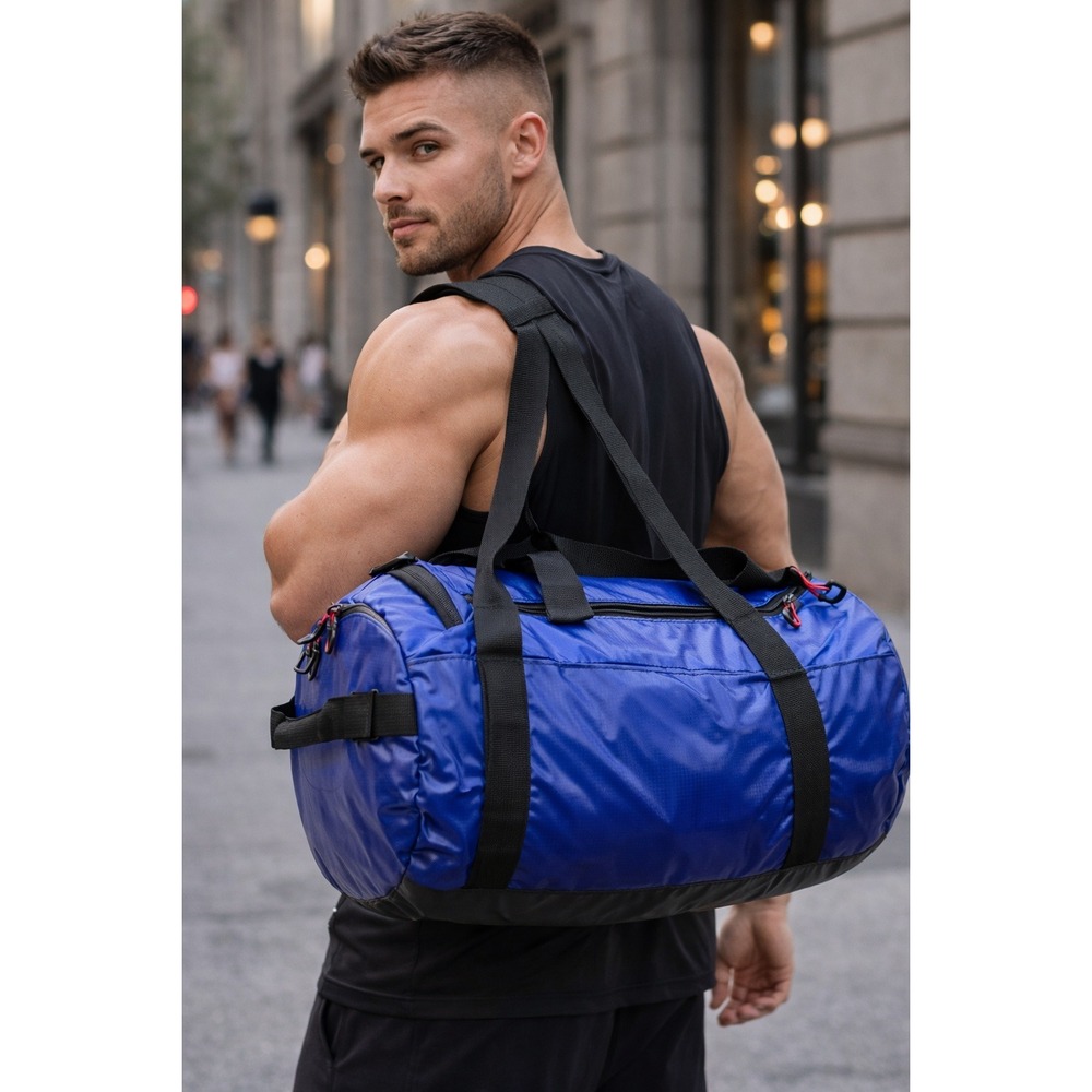 Skyline 24" Water-Resistant Round Duffel Bag Multi Use Backpack Blue NWT‎